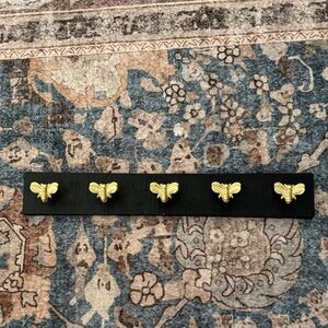 26” At Home Bee Wood and Metal Wall Hooks